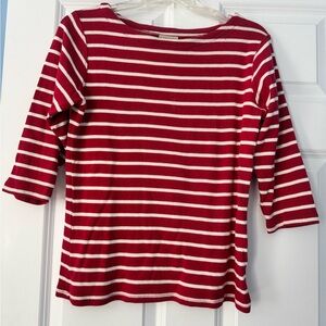 LL Bean mariner Red & White Striped Boatneck Top